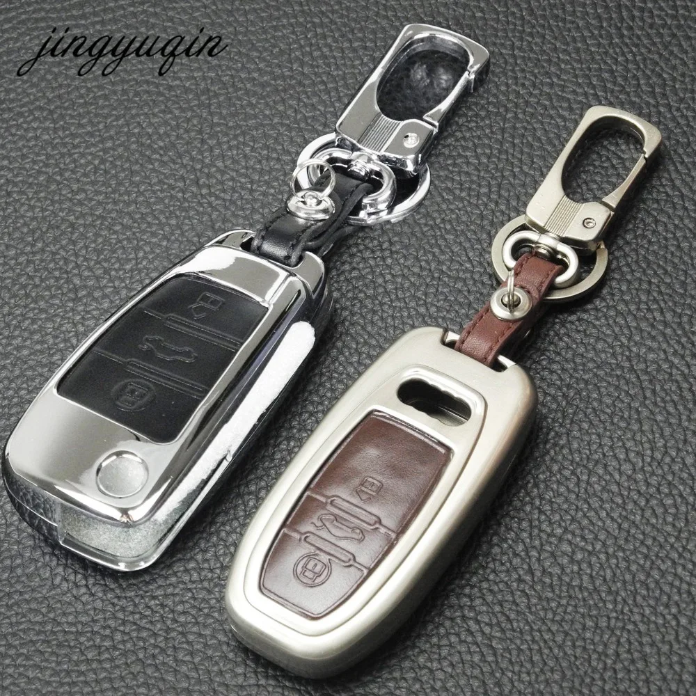 

jingyuqin Remote Zinc Alloy Leather Key Fob Case Holder For Audi A2 A3 A4 A6 A6L A8 TT Q3 Q5 Q7 S4 S5 S6 Protect Key Cover