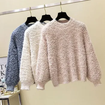 

Women Fashion Autumn Winter Warm Mohair O-Neck Women Pullover Long Sleeve Casual Loose Sweater Knitted Tops
