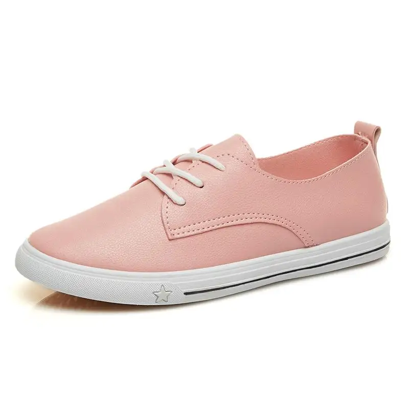 Г., новая весенне-летняя кожаная женская обувь повседневная кожаная обувь для женщин, обувь на плоской подошве белые женские лоферы на шнуровке, zapatos mujer - Цвет: Розовый