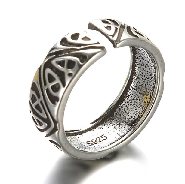Винтажный 925 пробы-Серебряный Римский ремень в клетку, тибетские серебряные кольца, черные тайские серебряные кольца для мужчин и женщин, 16 мм S-R13