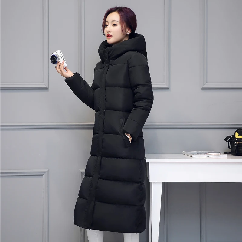 Высококачественная женская зимняя куртка длинная стеганая зимняя одежда с капюшоном Женское пальто теплая плотная Женская парка верхняя одежда