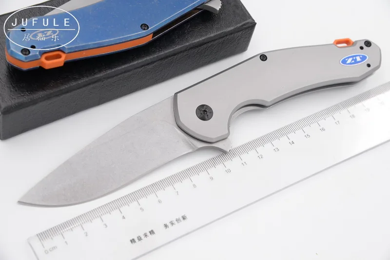 

JUFULE ZT0220 Folding D2 blade Steel Handle Titanium plating Flipper Outdoor Camp Survival Pocket EDC Tool dinner kitchen knife
