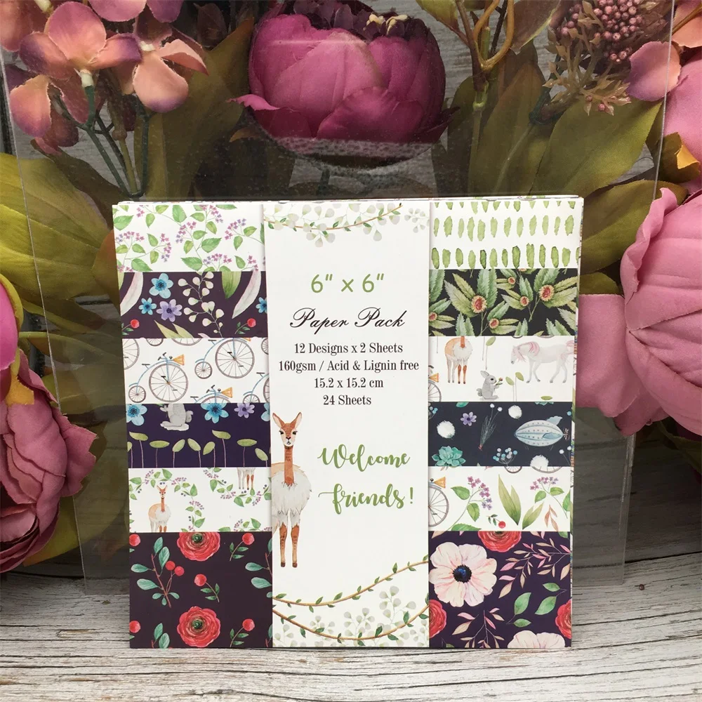 

24pcs/Pack 6*6inch 15.2cm Welcome Friends Patterned Paper Pack for Scrapbooking DIY Happy Planner Card Making Journal Project