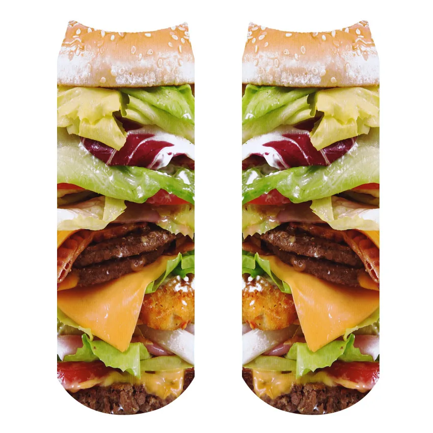 Фри еда, гамбургер 3D печать Веселые фруктовые закуски носки женские модные забавные короткие носки подарок - Цвет: 6