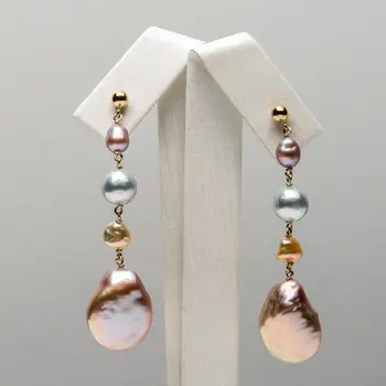 

Lustrous Multicolor Akoya Pearl Keshi Pearl Drop Earrings Dangle 14k Yellow Gold