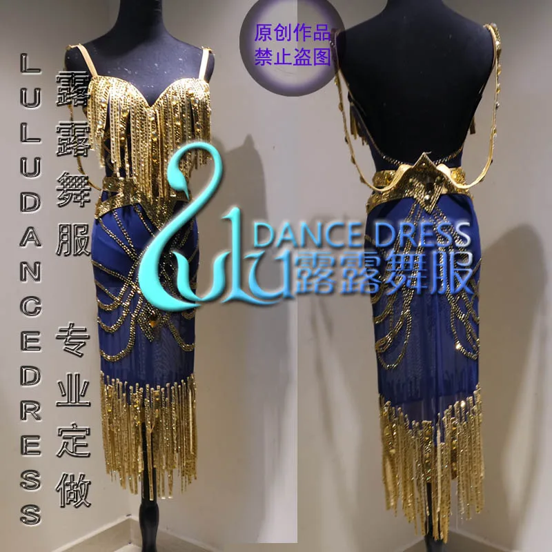 

Blue tassel Samba Costume vestito Sexy Salsa latino dancewear latino sala da ballo di danza in costume cha-cha