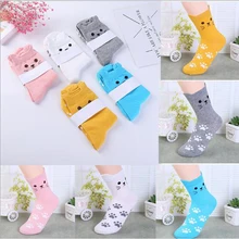 Дышащие хлопковые носки с мультяшным принтом, носки с ушками и изображением котика, Карамельный цвет носки осень-зима Harajuku Колледж ветер кошка следы лап носки, подарок на Рождество