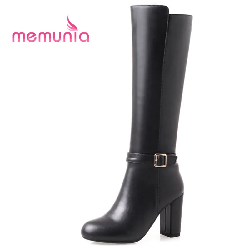 

MEMUNIA new arrive 2018 knee high boots simple buckle fashion boots genuine leather winter boots extreme high heels women boots