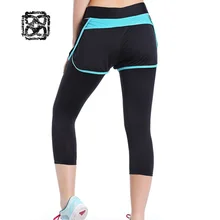 Fake 2 pieces set yoga pants Gym sport leggings Compression Cropped Trousers running tights women