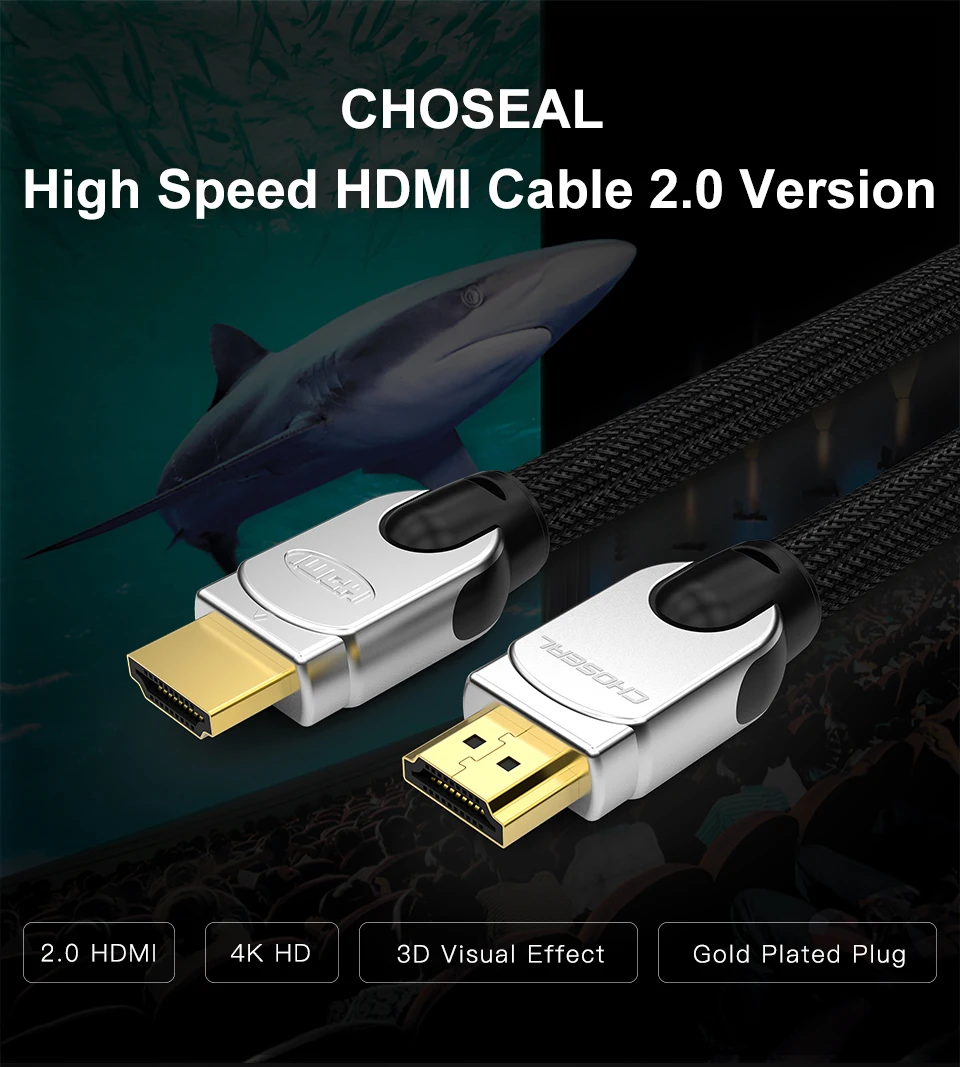 CHOSEAL HDMI 2,0 4K 60Hz HDMI кабель 18 Гбит/с 28AWG плетеный шнур 3D HDMI 2,0 кабель для Apple tv PS4/3 шт. Xbox playstation 10 м 20 м