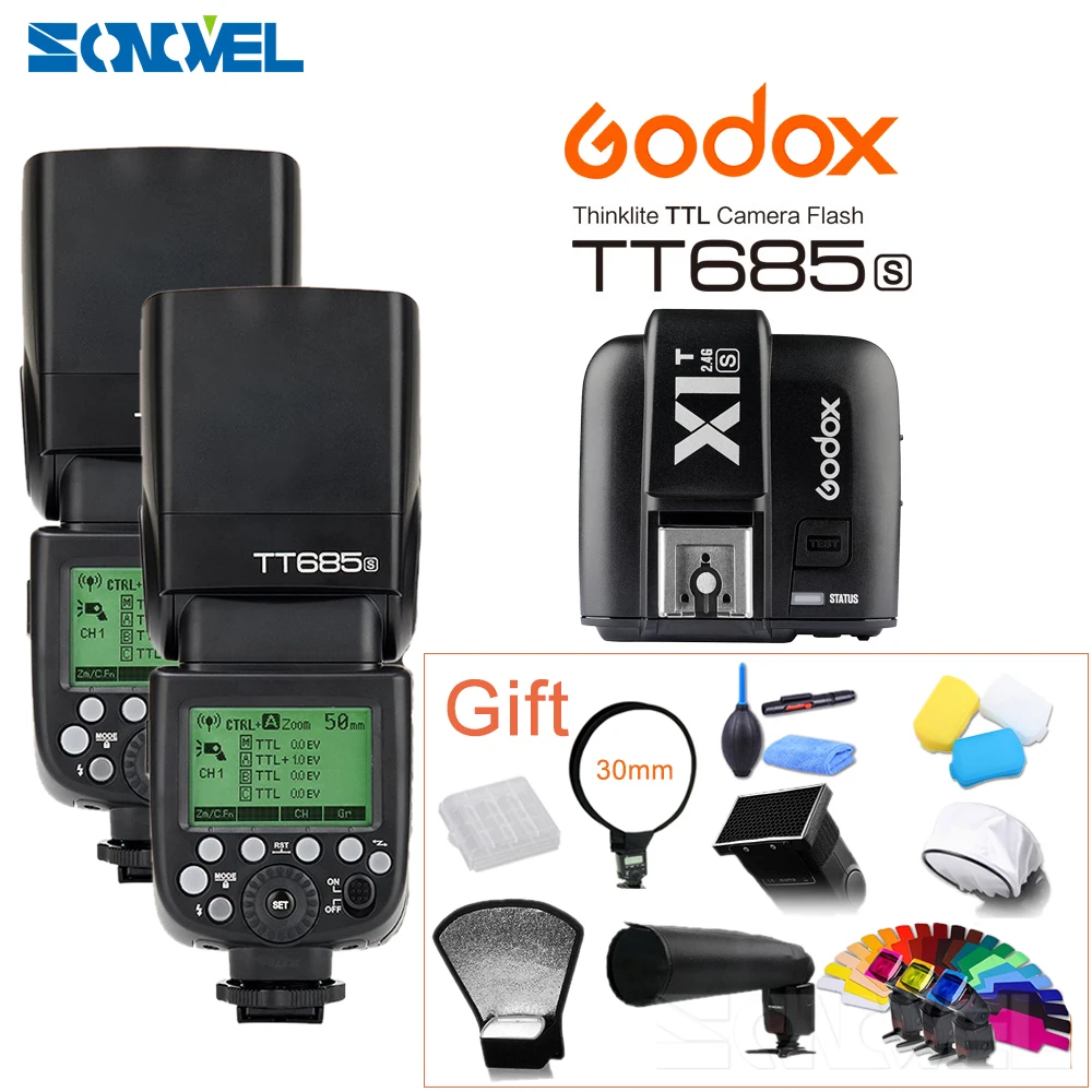 2x Godox TT685S 2 4G HSS TTL GN60 Вспышка Speedlite + X1T S передатчик для Sony A58 A7RII A7II A99 A7R A7S A6500 A6300 A6100