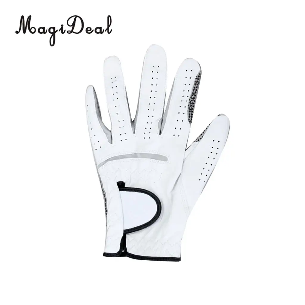 MagiDeal профессиональные противоскользящие кожаные мужские перчатки для гольфа с левой рукой белые с серой ладоней мягкие дышащие спортивные принадлежности для гольфа