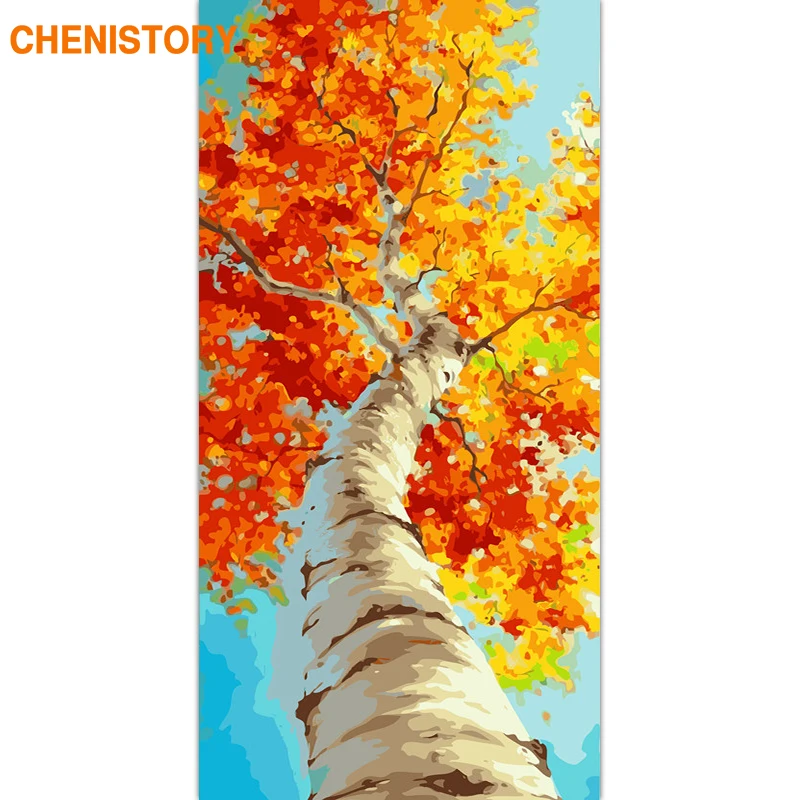 

CHENISTORY Frame Autumn Yellow Tree DIY Painting By Numbers Large Size Landscape Acrylic Paint On Canvas For Living Room Artwork