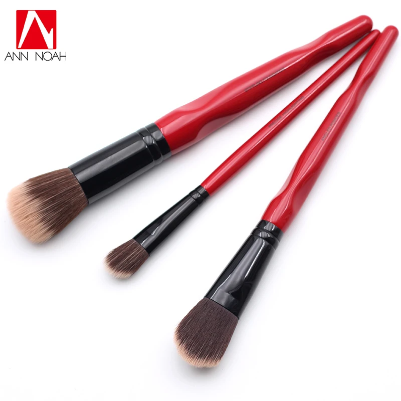 

Limited Edition Red Long Handle Soft Synthetic 3pcs Angled Powder Precise Highlighting Stippling Foundation Makeup Brush Set