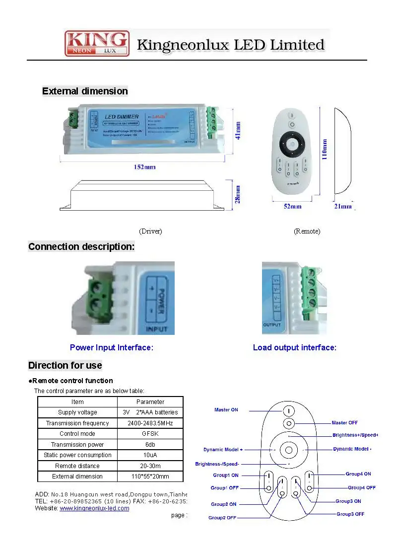 Kingneonlux 2,4G 4 зоны нажмите кнопку светодиодный диммер 3 канала 6A/CH DC12-24V 12 V-216 W 24 V-432 W