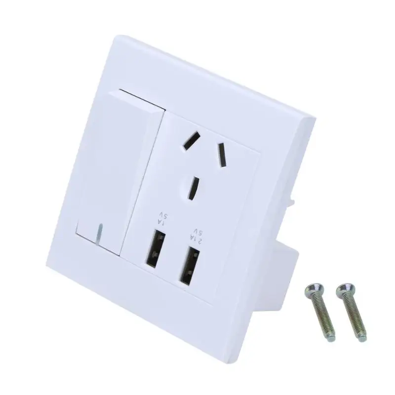 Wall Socket 5V 1000-2100mA USB Wall Household Use Switch Socket Panel Concealed Dual USB Wall Socket USB 2.0 Connection