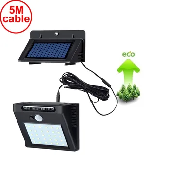 

30 led 500lm solar light split mount pIR motion 3 sensor 5M cord smart indoor wall new street lamp bulb strings cams