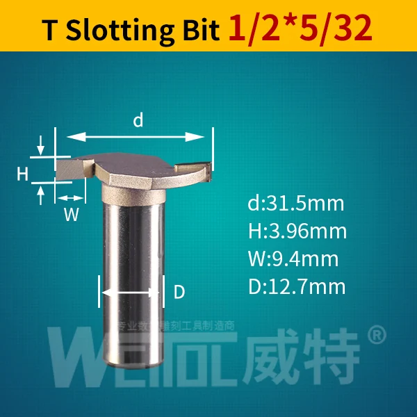 Weitol 1 шт. 1/2 дюймов деревообрабатывающий фреза Т-типа долбежный резак инструмент для резьбы по дереву Два флейты фрезы - Длина режущей кромки: 12532