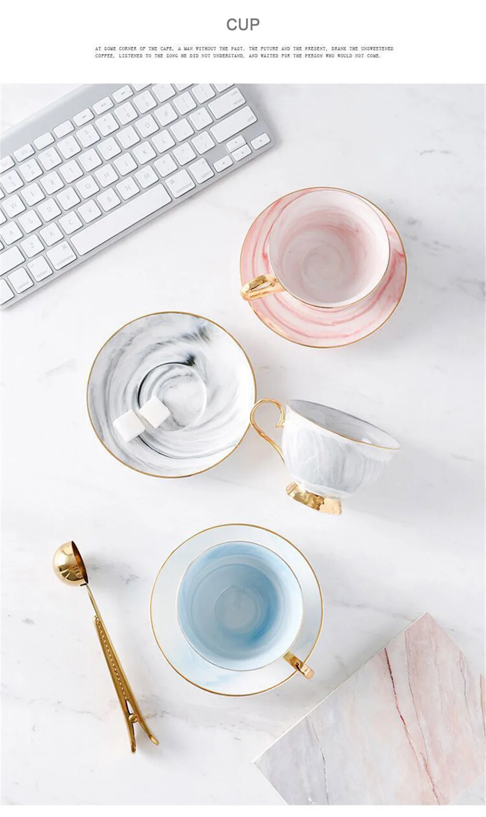 Мрамор узор Керамика Кофе чайные пары позолоченный фарфор Чай молочный завтрак Утро Кружка на день рождения подарок+ ложка блюд