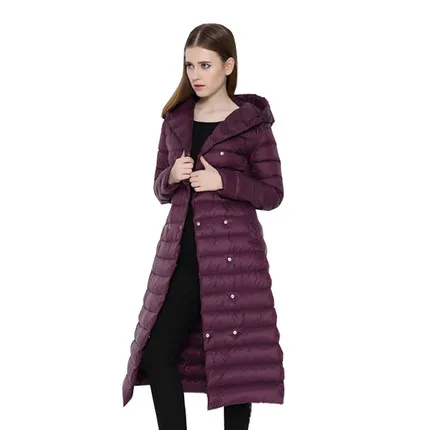 Утка Подпушка куртка Для женщин двубортный Стеганое пальто больше плюс Размеры тонкий Подпушка женский с капюшоном выше колена куртка Подпушка jacketxxl - Цвет: Фиолетовый