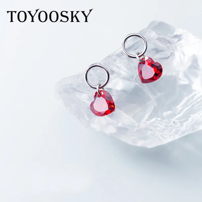 Женские серьги-гвоздики с красным сердцем TOYOOSKY подлинные оригинальные ювелирные