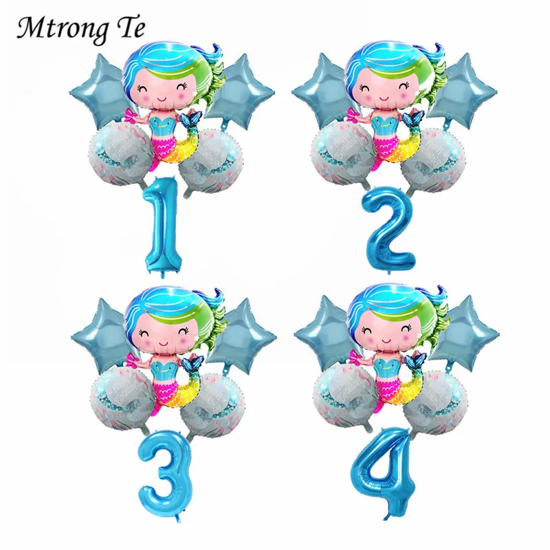 

1set Mermaid Balloon Cartoon animal balloon girl boy 1st birthday Mermaid Helium Balloons baby shower children birthday party