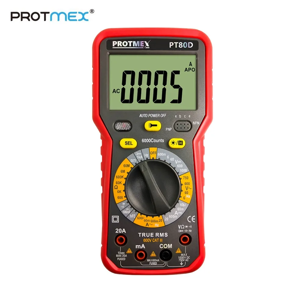Protmex PT80C/80D 6000 отсчетов Цифровой мультиметр DC/AC напряжение, ток, сопротивление, Емкость Тестер