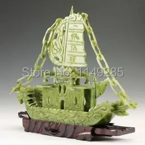

Oriental Vintage 100% Natural Jade Hand Carved Dragon Boat Statue yifanfengshu