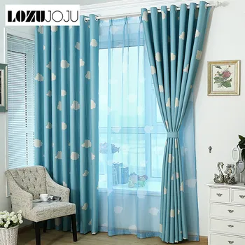 

LOZUJOJU cartoon blue cloud blackout tulle curtains child bedroom window panel treatment curtains drapery with modern design
