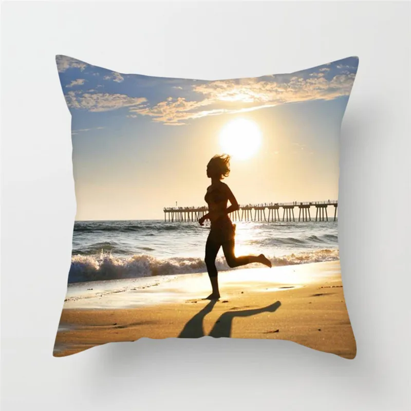 

Fuwatacchi Jogging Sport Style Pillow Cover Slim Beauty Sunrise Oceanside Printed Cushion Cover Decorative Pillows for Sofa Car