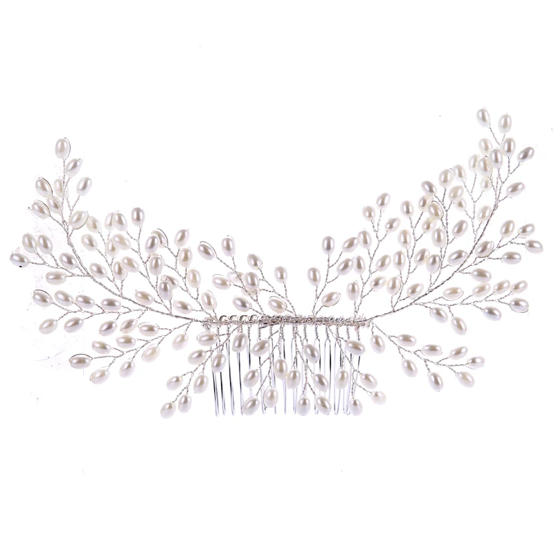 

Leaf Pattern Beads Pearl Hair Comb Hair Jewelry For Wedding Bride Handmade Head Piece For Wedding Girl Plant Style Hairwear