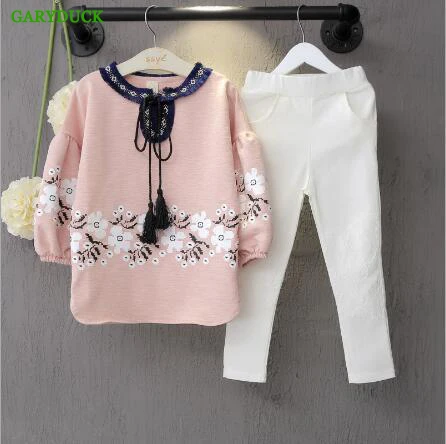 

GARYDUCK 2017 Spring Girls Clothes Floral kids Suit Two-piece Casual sets for Girl Blouse Skinny Pants Children Clothing