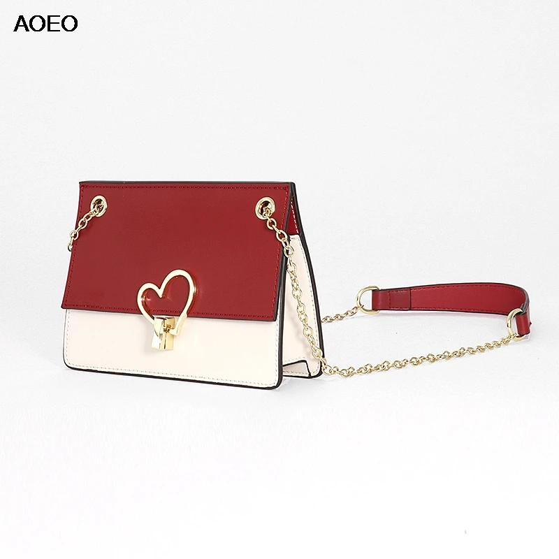 

AOEO Women Messenger Bags Split Leather Ladies Small Summer Sling Crossbody Bag With Heart High Quality Shoulder Bag Female