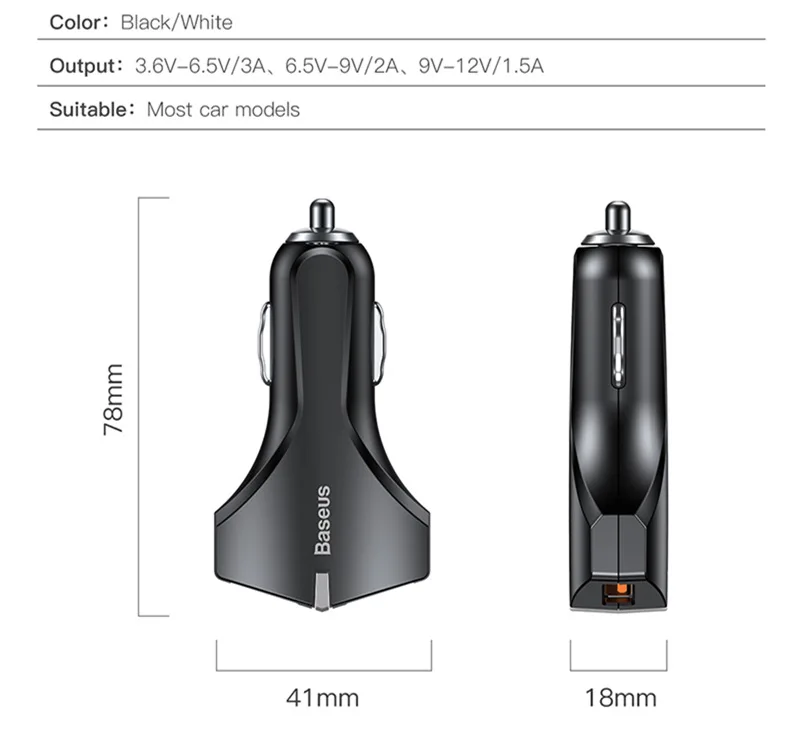 Baseus Quick Charge 3,0 Автомобильное зарядное устройство 5V3A QC3.0 турбо быстрая зарядка автомобильное зарядное устройство двойной USB Автомобильное зарядное устройство для мобильного телефона для iPhone7 X