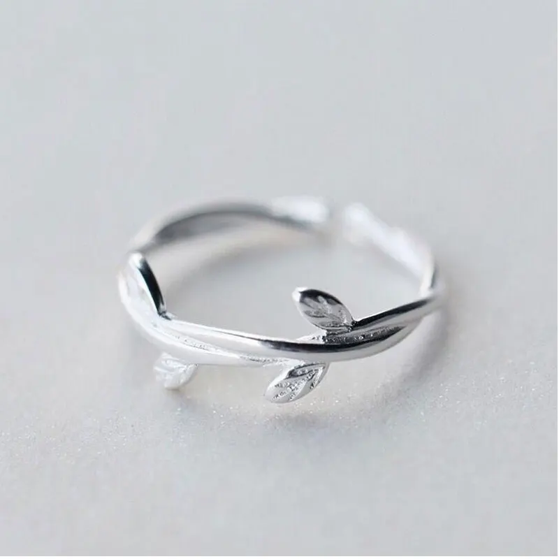 Женское серебряное кольцо ANENJERY Открытое с 925 пробы и листьями S R231|925 sterling silver