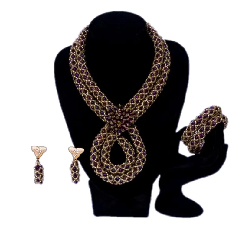 

Grape Crystal Necklace Bracelet Earrings Set For Women 2023