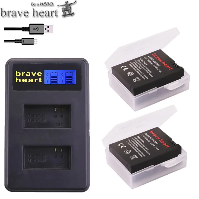 Brave heart Высокая емкость 4x hero 3 gopro hero3 батарея+ USB зарядное устройство+ чехол для аккумулятора для GoPro go pro hero 3 3+ аксессуары для камеры - Цвет: charger and 2battery