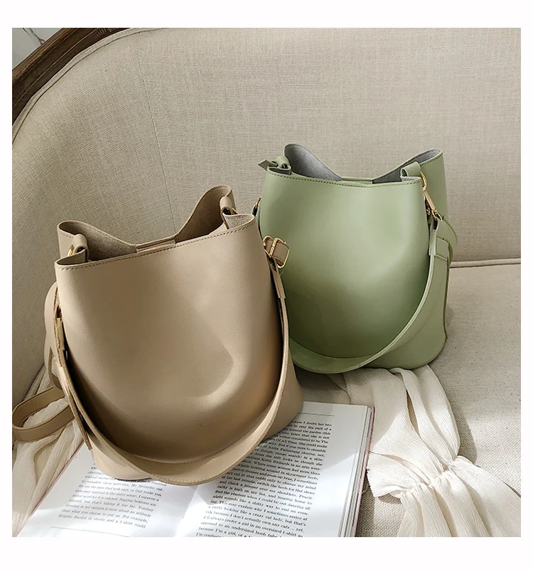 Сумка женская Новая модная однотонная простая сумка-ведро высокой емкости Корейская сумка через плечо C42-86
