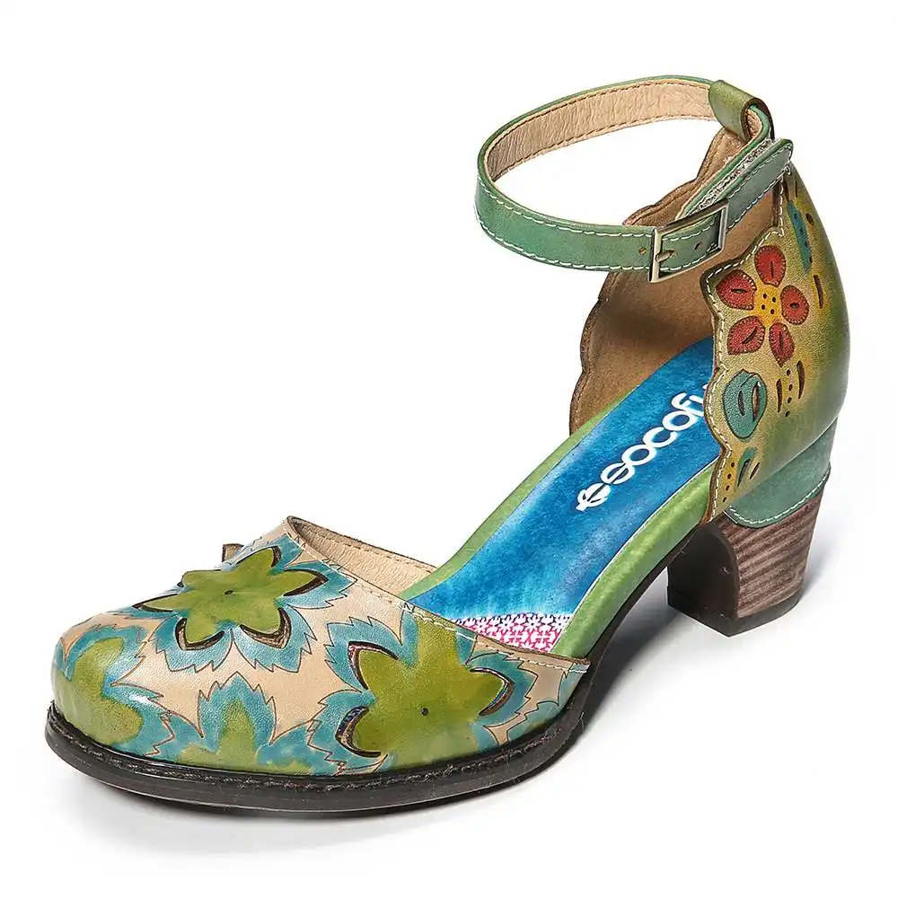 SOCOFY/сандалии ручной работы из натуральной кожи с цветочным узором; сандалии на застежке-липучке; Летняя женская обувь; коллекция года