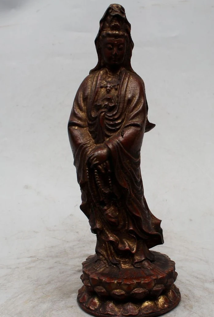 

11" Old China Chinese Buddhism Wood Stand Guan Yin Kwan-yin Bodhisattva Statue