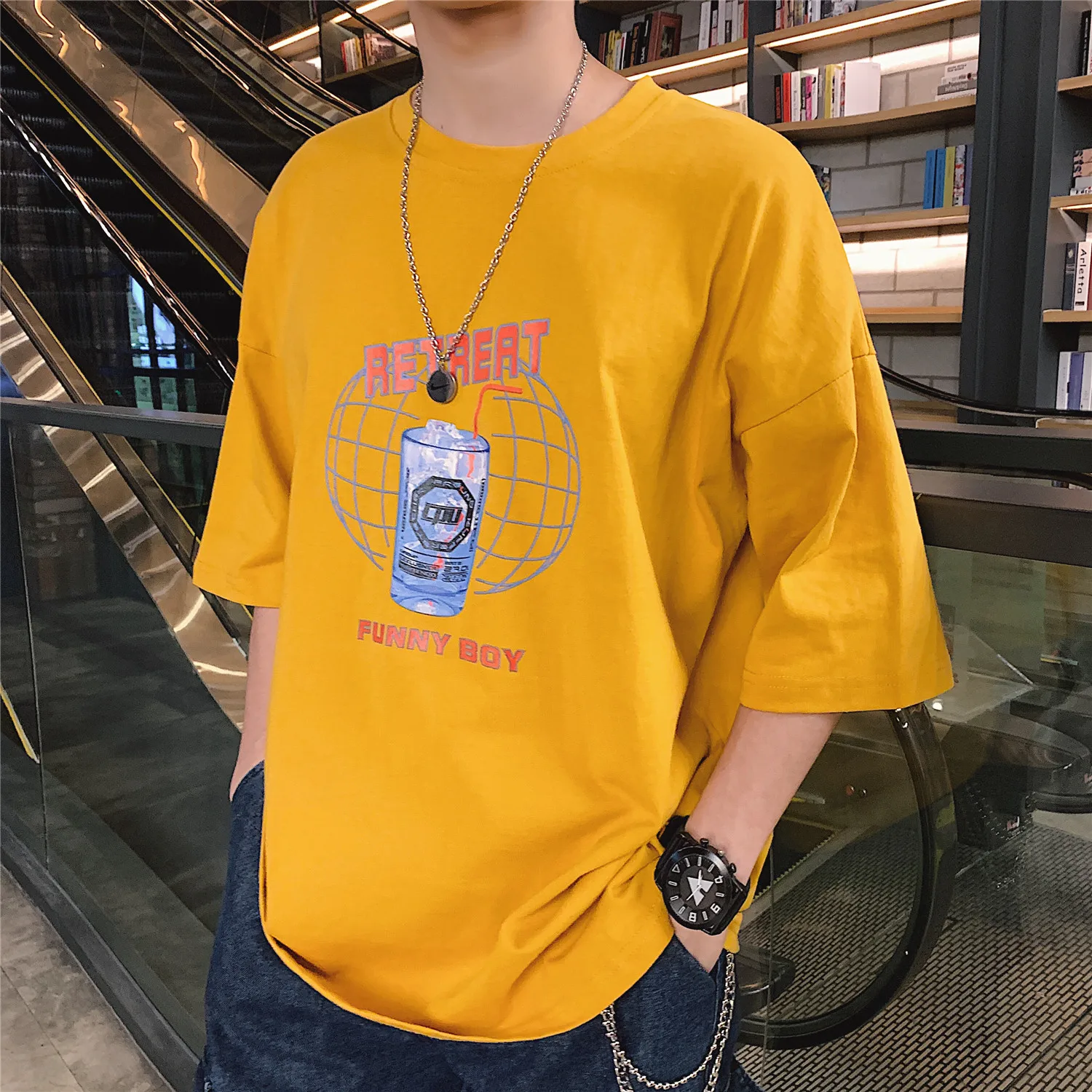 

Mr.nut fun men's tshirt Korean summer fashion casual tshirt print short-sleeved Hong Kong style T-shirt