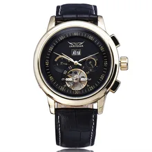 ПОБЕДИТЕЛЬ Мужчины Механические Часы 3 Суб-набор Tourbillon Кожаный Ремешок Черный Циферблат Роуз Золотой Дело BOXED Наручные Часы