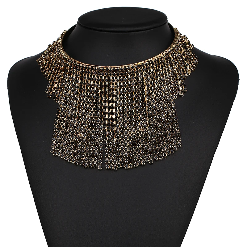 2017 Free Shipping fashion crystal tassel necklace Europe costume chunky choker statement Necklaces jewelry women NHJJ1942