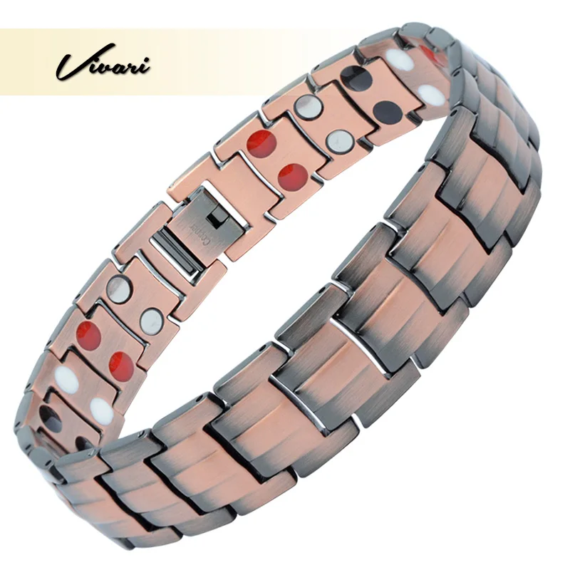 

Vivari Double Row Healing Magnetic Bracelet For Men 4 In 1 Health Elements 100% Pure Copper Germanium Benefit for Arthritis