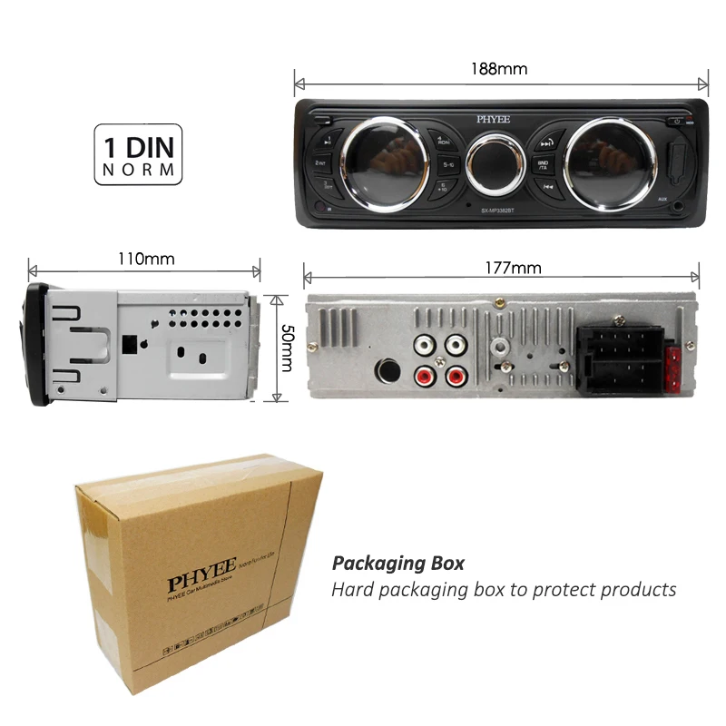  1 Din Detachable Car Radio RDS Autoradio Bluetooth Stereo Audio A2DP Handsfree AM FM USB SD AUX ISO