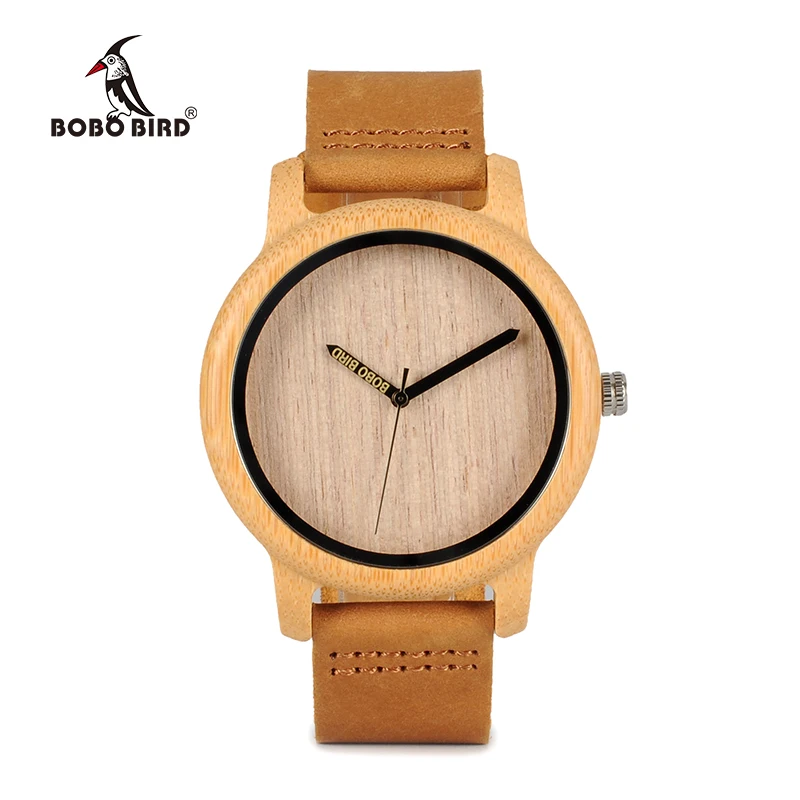 BOBO BIRD Fashion Design Mens Bamboo Watches Genuine Cowhide Leather Band Wristwatches for Men and Women relogio masculino C-A22