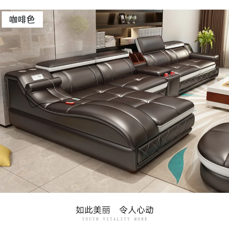 Living Room Sofa set furniture real genuine cow leather sofa recliner massage bluetooth puff asiento muebles de sala canape cama