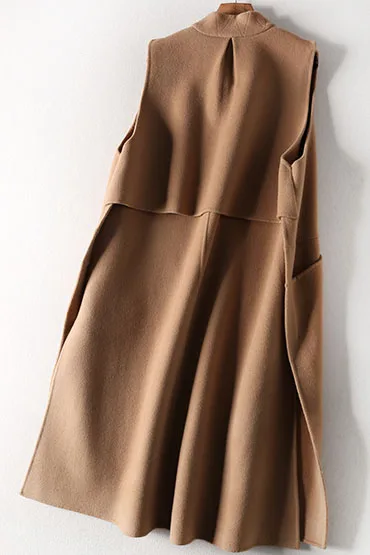 Осенне-зимний двусторонний шерстяной кашемировый женский жилет, длинное Однотонное шерстяное пальто, женский жилет для женщин colete feminino