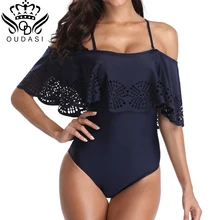 Новинка, сексуальный Одноцветный купальник с открытыми плечами, Женский цельный купальник, женский купальный костюм с оборками, монокини, одежда для плавания, 5XL