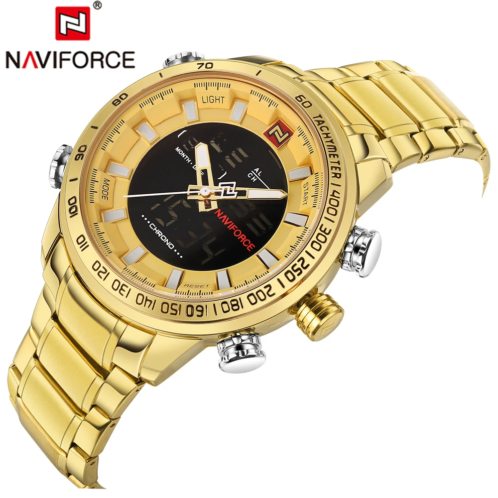 

NAVIFORCE Men's Military Sports Watches Men LED Digital Watch Waterproof Full Steel Quartz Watches Man Clock Relogio Masculino